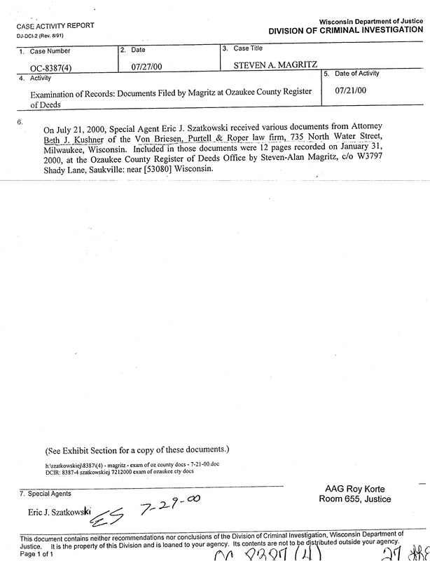 OzaukeeMOB.org,  This is one of two documents from the Division of Criminal Investigation of Wisconsin Attorney General Jim Doyle’s “Department of Justice” that was mistakenly given to Steven Magritz in a “Discovery” package.  Someone in the office of Assistant Attorney General Roy R. Korte screwed up big time by sending this document to Steve Magritz. This is “eyes only” DOJ material. This is evidence that James Doyle was running the civil lawsuit in the name of his sister Catherine Doyle in order to destroy VCY America, Inc., a Christian broadcast ministry in Milwaukee, Wisconsin.  Steve Magritz exposed and foiled the illegal actions of James E. Doyle against VCY, thus Doyle’s attempt to put Magritz in prison for life for an alleged “offense” for which others have received only probation.