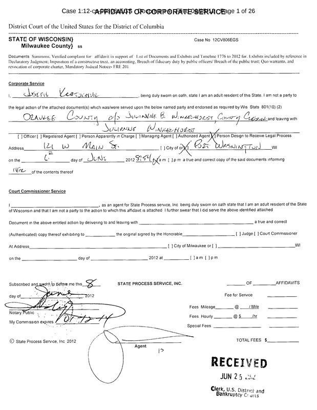 OzaukeeMOB.org,   This is the Affidavit of Service on the public corporation named Ozaukee County. Ozaukee County, Wisconsin is the public corporation that stole, at gunpoint, 62.25 acres of private land for a public park, and refused to pay the owner, Steve Magritz, one thin dime.