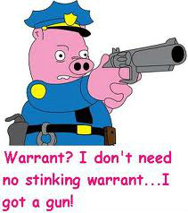 OzaukeeMOB.org, Ozaukee County, Wisconsin:  Warrant? I don’t need no stinking warrant ... I got a gun. And a 24 man SWAT Team to steal the Magritz private property for a public park. So says Lawless sheriff Maury Straub.